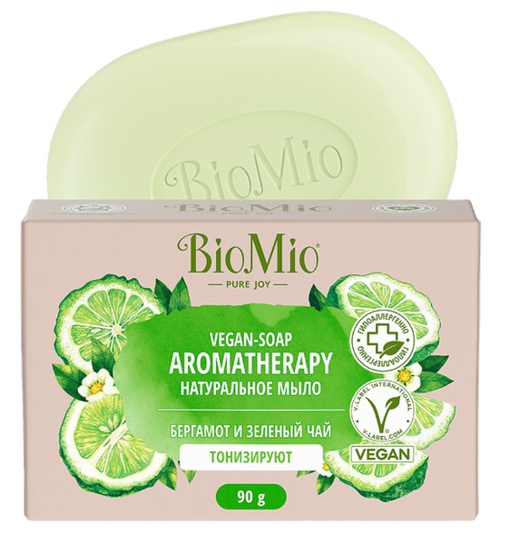 BIOMIO AROMATHERAPY МЫЛО КУСКОВОЕ НАТУРАЛЬНОЕ ЗЕЛЕНЫЙ ЧАЙ/БЕРГАМОТ КОСМЕТИЧЕСКОЕ МЫЛО 90 Г №1