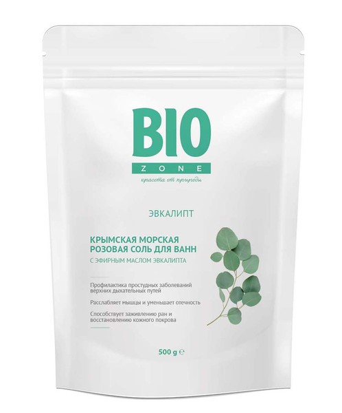 BIOZONE/БИОЗОН СОЛЬ Д/ВАНН КРЫМСКАЯ МОРСКАЯ РОЗОВАЯ С ЭФИРНЫМ МАСЛОМ ЭВКАЛИПТА СОЛЬ ДЛЯ ВАННЫ  500 Г №1