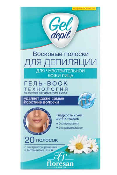 ФЛОРЕСАН GEL DEPIL ВОСКОВЫЕ ПОЛОСКИ Д/ДЕПИЛЯЦИИ ЛИЦА Д/ЧУВСТ КОЖИ (Ф-602) КОСМЕТИЧЕСКИЙ ВОСК   №20