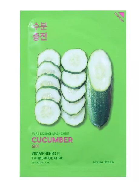 HOLIKA HOLIKA PURE ESSENCE MASK SHEET МАСКА ДЛЯ ЛИЦА ТКАНЕВАЯ УСПОКАИВАЮЩАЯ ОГУРЕЦ МАСКА ДЛЯ ЛИЦА 20 МЛ №1