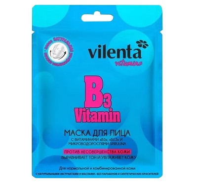 VILENTA B3 VITAMIN МАСКА ДЛЯ ЛИЦА С ВИТАМИНАМИ В3 В12 И МИКРОВОДОРОСЛЯМИ КОСМЕТИЧЕСКАЯ МАСКА 28 МЛ №1