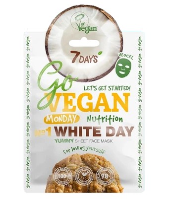 7 ДЕЙС (7 DAYS) GO VEGAN ТКАНЕВАЯ МАСКА ДЛЯ ЛИЦА MONDAY WHITE DAY YUMMY ДЛЯ ТЕХ КТО ЛЮБИТ СЕБЯ