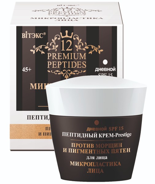 ВИТЭКС 12 PREMIUM PEPTIDES КРЕМ-PRESTIGE Д/ЛИЦА/ШЕИ ПЕПТИДНЫЙ ПРОТИВ МОРЩИН/ПИГМЕНТНЫХ ПЯТЕН ДНЕВНОЙ SPF15 КРЕМ ДЛЯ ЛИЦА 45 МЛ №1