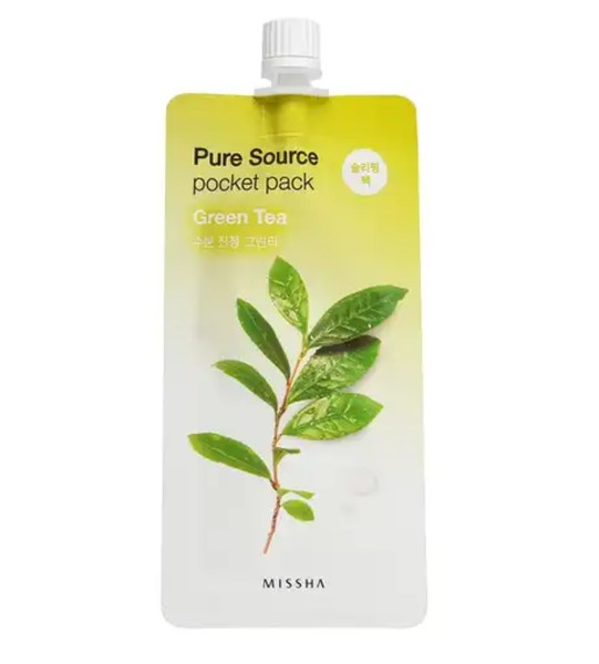 MISSHA PURE SOURCE POCKET PACK МАСКА Д/ЛИЦА КРЕМОВАЯ НОЧНАЯ С ЭКСТРАКТОМ ЗЕЛЕНОГО ЧАЯ МАСКА ДЛЯ ЛИЦА 10 МЛ №1
