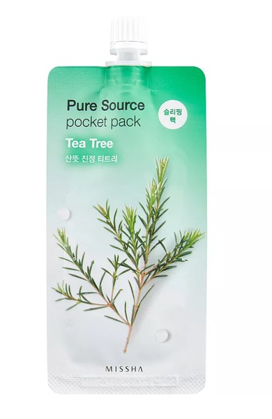 MISSHA PURE SOURCE POCKET PACK МАСКА Д/ЛИЦА КРЕМОВАЯ НОЧНАЯ С ЭКСТРАКТОМ ЧАЙНОГО ДЕРЕВА МАСКА ДЛЯ ЛИЦА 10 МЛ №1