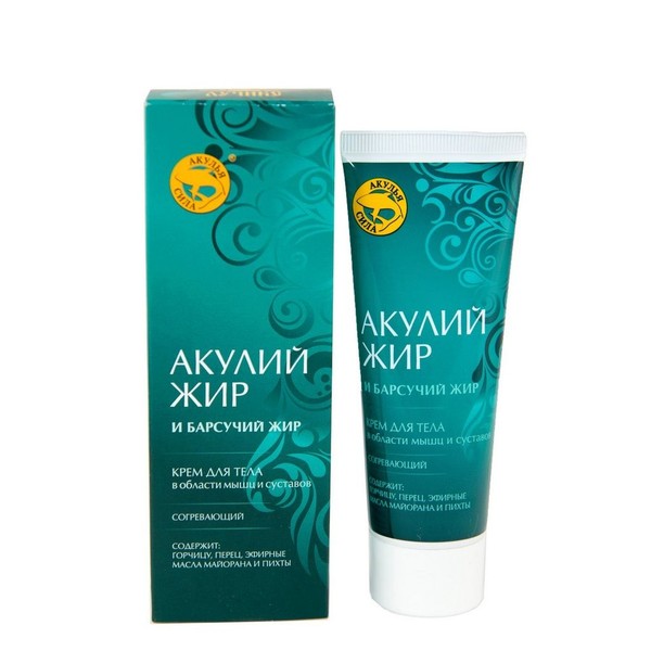АКУЛЬЯ СИЛА АКУЛИЙ ЖИР И БАРСУЧИЙ ЖИР КРЕМ Д/ТЕЛА П/БОЛИ В МЫШЦАХ/СУСТАВАХ СОГРЕВАЮЩИЙ КОСМЕТИЧЕСКИЙ КРЕМ 75 МЛ №1