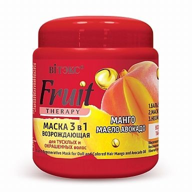 ВИТЭКС FRUIT THERAPY МАСКА Д/ВОЛОС 3В1 ВОЗРОЖДАЮЩАЯ ДЛЯ ТУСКЛЫХ И ОКРАШЕННЫХ ВОЛОС МАНГО МАСЛО АВОКАДО МАСКА ДЛЯ ВОЛОС 450 МЛ №1