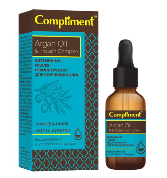 COMPLIMENT ARGAN OIL & РROTEIN СOMPLEX МАСЛО-РЕКОНСТР Д/ ВОЛОС ВИТАМ МАСЛО ДЛЯ ВОЛОС 25 МЛ №1