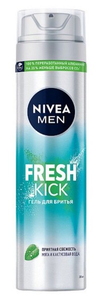 NIVEA MEN FRESH KICK ГЕЛЬ Д/БРИТЬЯ ПРИЯТНАЯ СВЕЖЕСТЬ МЯТА/КАКТУСОВАЯ ВОДА ГЕЛЬ ДЛЯ БРИТЬЯ 200 МЛ №1