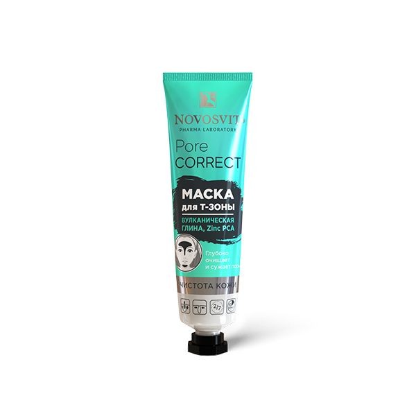 NOVOSVIT PORE CORRECT МАСКА ДЛЯ Т-ЗОНЫ ВУЛКАНИЧЕСКАЯ ГЛИНА МАСКА ДЛЯ ЛИЦА 40 МЛ №1