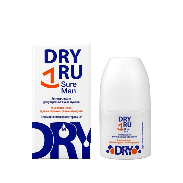 DRY RU SURE MAN АНТИПЕРСПИРАНТ ДЛЯ УВЕРЕННЫХ В СЕБЕ МУЖЧИН ДЕЗОДОРАНТ ШАРИКОВЫЙ 50 МЛ №1