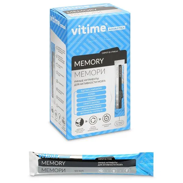 VITIME AQUASTICK MEMORY УМНЫЕ НУТРИЕНТЫ Д/АКТИВНОСТИ МОЗГА СИРОП  10 МЛ №15