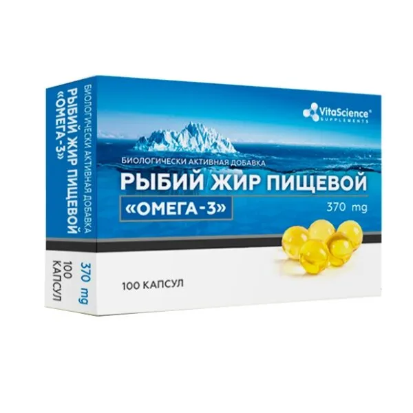 VITALIFE/VITASCIENCE РЫБИЙ ЖИР ПИЩЕВОЙ ОМЕГА-3 КАПСУЛЫ  370 МГ №100