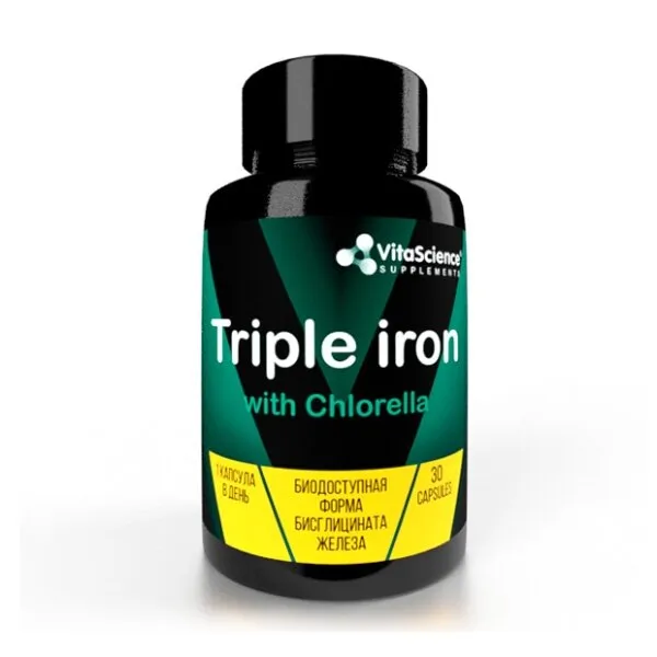 VITALIFE/VITASCIENCE ТРОЙНОЕ ЖЕЛЕЗО С ХЛОРЕЛЛОЙ КАПСУЛЫ    №30