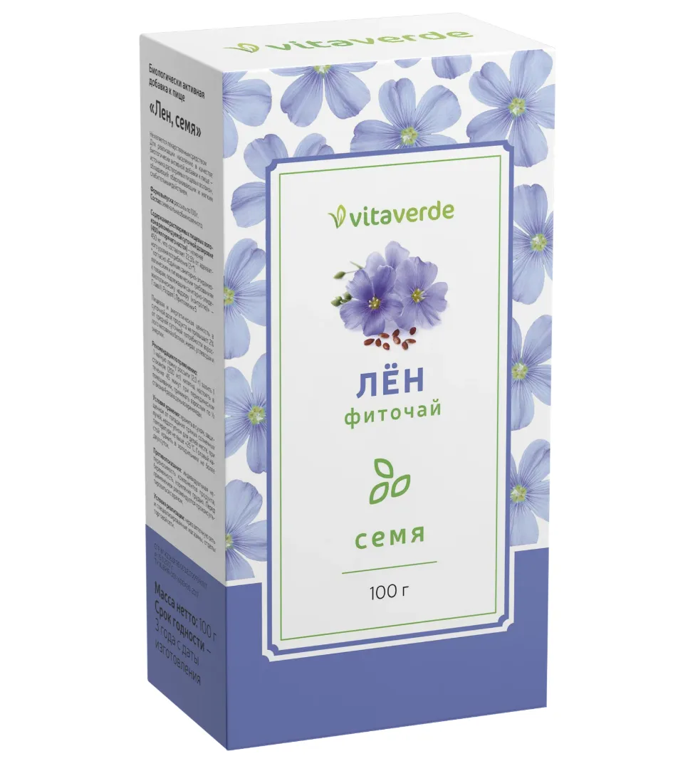 VITAVERDE ФИТОЧАЙ СЕМЯ ЛЬНА РАСТИТЕЛЬНОЕ СЫРЬЕ  100 Г №1