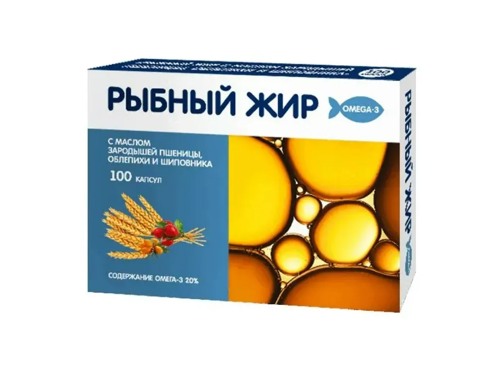 PL РЫБНЫЙ ЖИР С МАСЛОМ ЗАРОДЫШЕЙ ПШЕНИЦЫ, ШИПОВНИКА И ОБЛЕПИХИ КАПСУЛЫ 0,37 Г №100