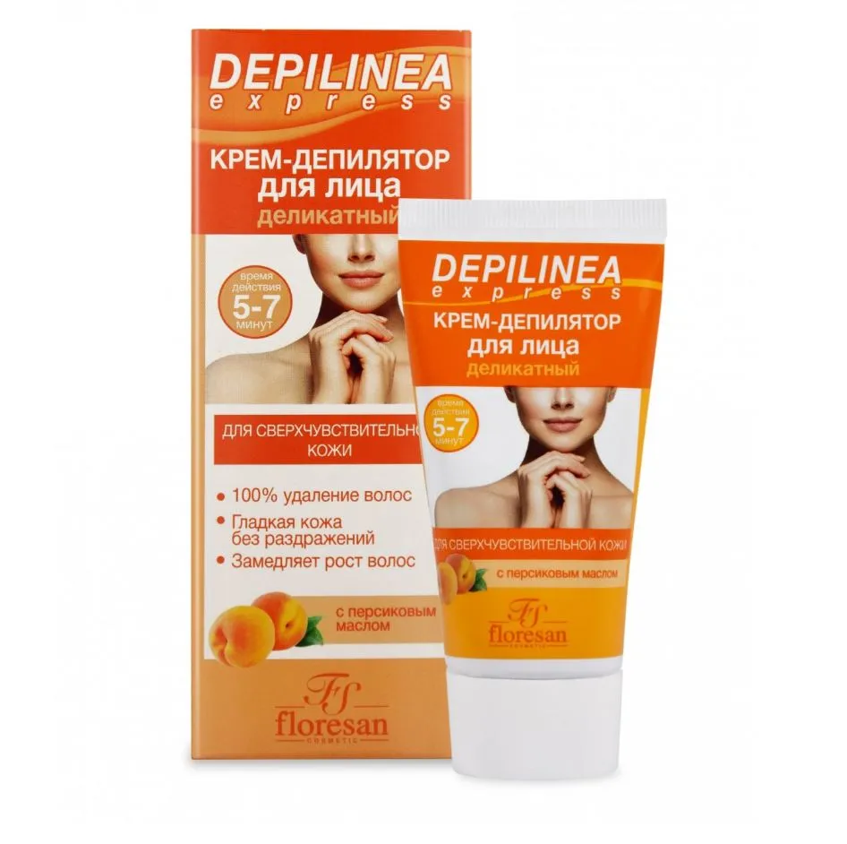 ФЛОРЕСАН DEPILINEA EXPRESS КРЕМ-ДЕПИЛЯТОР ДЕЛИКАТНЫЙ Д/ЛИЦА С ПЕРСИКОВЫМ МАСЛОМ (Ф-502) КРЕМ ДЛЯ ДЕПИЛЯЦИИ 50 МЛ №1