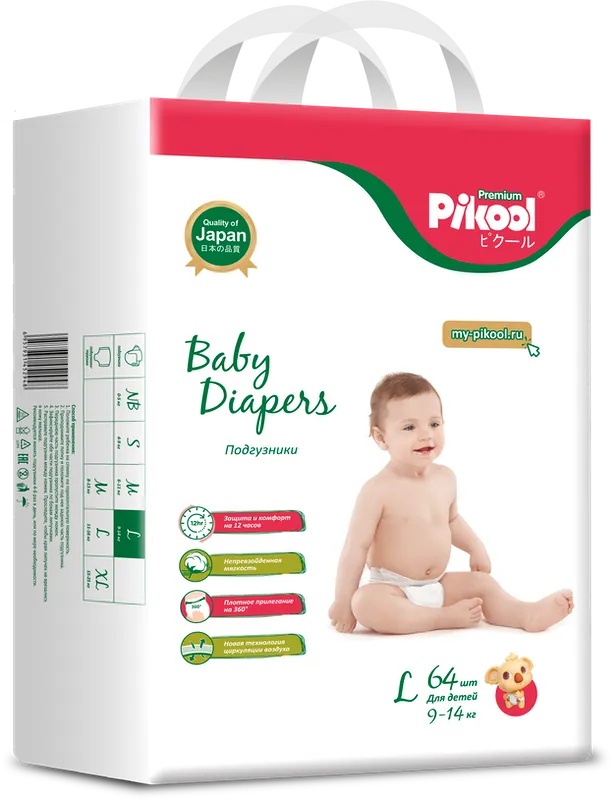 PIKOOL PREMIUM ПОДГУЗНИКИ ДЕТСКИЕ Р. L (9-14 КГ) ПОДГУЗНИКИ ДЕТСКИЕ    №64