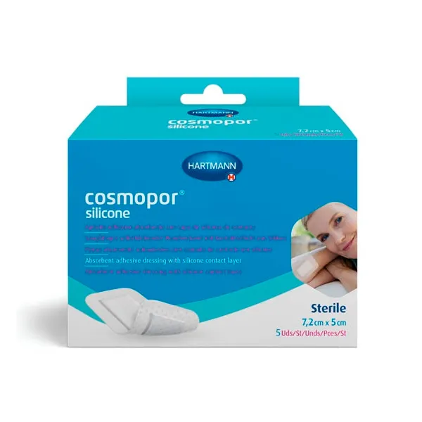 COSMOPOR SILICONE ПОВЯЗКА ПЛАСТЫР ТИПА ВПИТЫВ С КОНТАКТНЫМ СЛОЕМ ИЗ СИЛИКОНА ПОВЯЗКИ ПЛАСТЫРНОГО ТИПА 5 СМX7,2 СМ №5