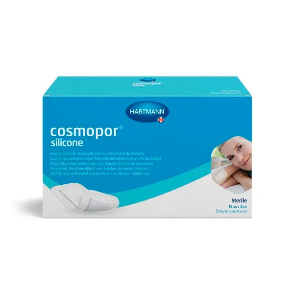 COSMOPOR SILICONE ПОВЯЗКА ПЛАСТЫР ТИПА ВПИТЫВ С КОНТАКТНЫМ СЛОЕМ ИЗ СИЛИКОНА ПОВЯЗКИ ПЛАСТЫРНОГО ТИПА 15 СМX8 СМ   №5