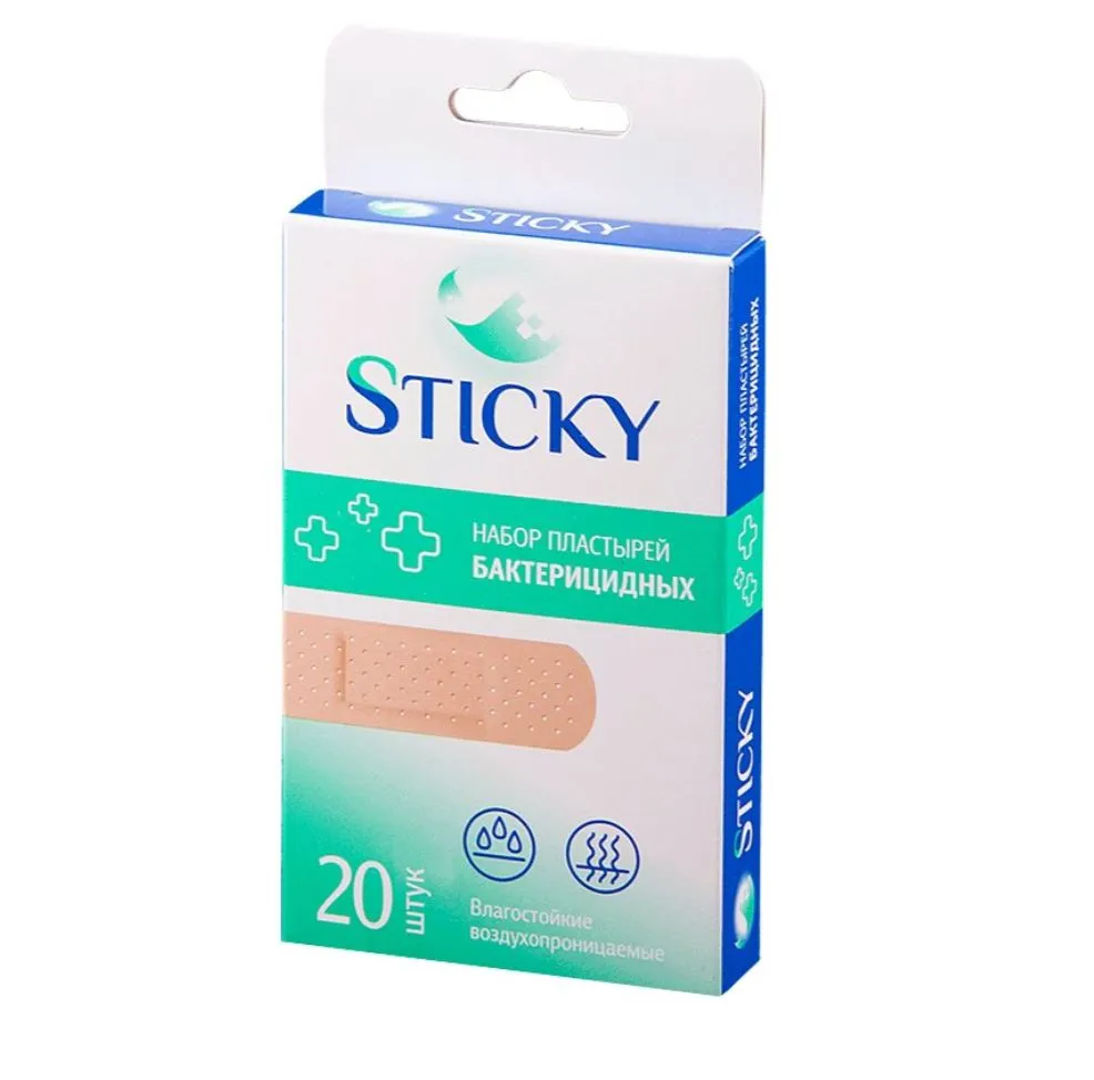 STICKY ПЛАСТЫРЬ БАКТЕРИЦИДНЫЙ ВЛАГОСТОЙКИЙ ПЛАСТЫРЬ 1,9 СМХ7,2 СМ   №20