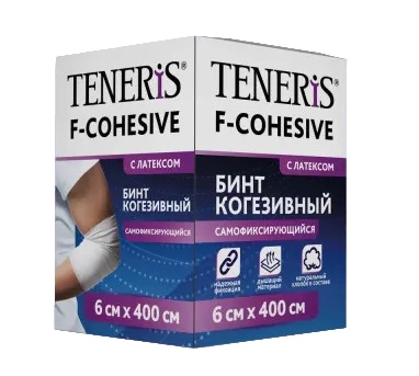 TENERIS БИНТ КОГЕЗИВНЫЙ F-COHESIVE САМОФИКСИРУЮЩИЙСЯ ТКАН С ЛАТЕКСОМ БИНТ САМОФИКСИРУЮЩИЙСЯ 6 СМХ 400 СМ   №1