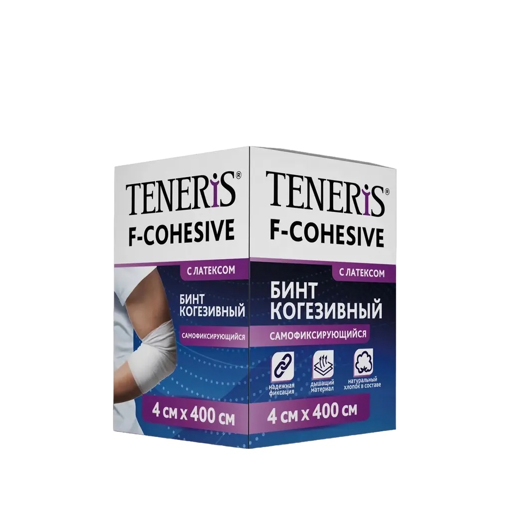 TENERIS БИНТ КОГЕЗИВНЫЙ F-COHESIVE САМОФИКСИРУЮЩИЙСЯ ТКАН С ЛАТЕКСОМ БИНТ САМОФИКСИРУЮЩИЙСЯ 4 СМХ 400 СМ   №1