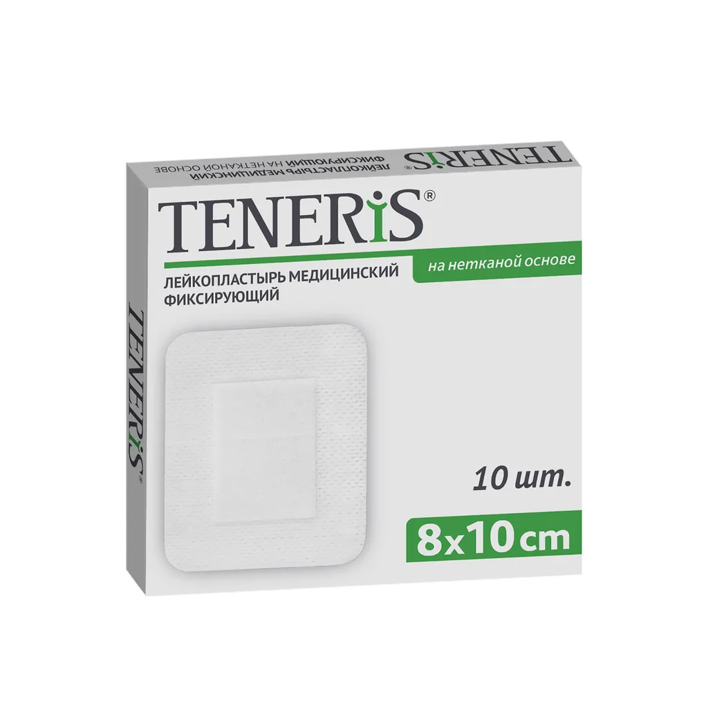 TENERIS ПОВЯЗКА-ЛЕЙКОПЛАСТЫРЬ (T-PORE) НЕТКАНАЯ ОСНОВА С ПОДУШКОЙ ПОВЯЗКИ ПЛАСТЫРНОГО ТИПА 8 СМX10 СМ   №10