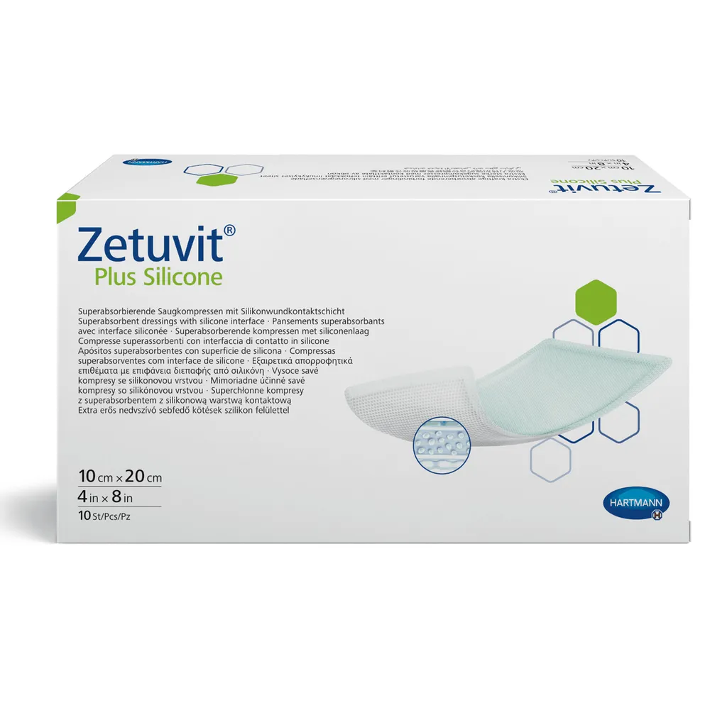 ZETUVIT PLUS SILICONE ПОВЯЗКА СУПЕРАБСОРБИРУЮЩАЯ СИЛИКОНОВЫЙ СЛОЙ ПОВЯЗКИ 10 СМX20 СМ   №10