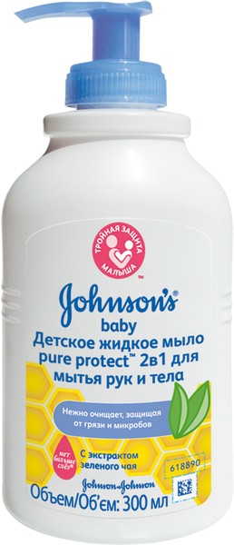JOHNSONS BABY PURE PROTECT МЫЛО ЖИДКОЕ Д/РУК КОСМЕТИЧЕСКОЕ МЫЛО 300 МЛ №1