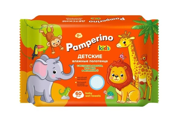 PAMPERINO KIDS ПОЛОТЕНЦА ВЛАЖНЫЕ ДЕТСКИЕ С ЭКСТРАКТОМ РОМАШКИ АЛОЭ И ВИТАМИНОМ Е ПОЛОТЕНЦА ГИГИЕНИЧЕСКИЕ   №60