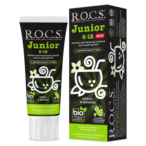ROCS JUNIOR BLACK (6-12 ЛЕТ) ЗУБ ПАСТА Д/ДЕТЕЙ КОКОС И ВАНИЛЬ ЗУБНАЯ ПАСТА ДЕТСКАЯ 74 Г №1