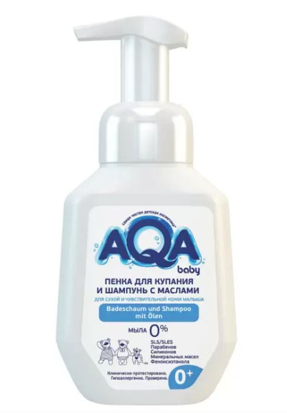 AQA BABY ПЕНКА Д/КУПАНИЯ И ШАМПУНЬ Д/СУХОЙ И ЧУВСТВ КОЖИ С МАСЛАМИ КОСМЕТИЧЕСКАЯ ПЕНА 250 МЛ №1