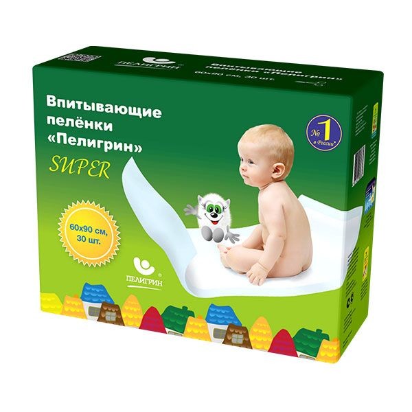 ПЕЛИГРИН ПЕЛЕНКИ ВПИТЫВАЮЩИЕ ДЕТСКИЕ SUPER 60Х90 СМ ПЕЛЕНКИ ВПИТЫВАЮЩИЕ ДЕТСКИЕ №30
