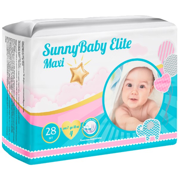 ТМА (АПРЕЛЬ) SUNNYBABY ELITE ПОДГУЗНИКИ ДЕТСКИЕ MAXI Р 4 (7-28 КГ) ПОДГУЗНИКИ ДЕТСКИЕ    №28