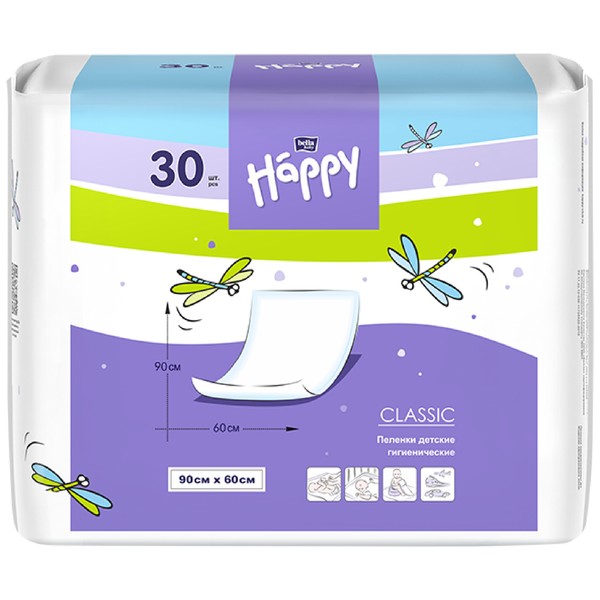 BELLA BABY HAPPY ПЕЛЕНКИ CLASSIC 60 СМX90 СМ ПЕЛЕНКИ ВПИТЫВАЮЩИЕ ДЕТСКИЕ №30