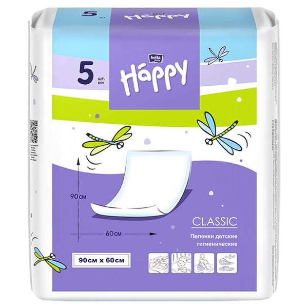 BELLA BABY HAPPY ПЕЛЕНКИ CLASSIC 60 СМX90 СМ ПЕЛЕНКИ ВПИТЫВАЮЩИЕ ДЕТСКИЕ №5