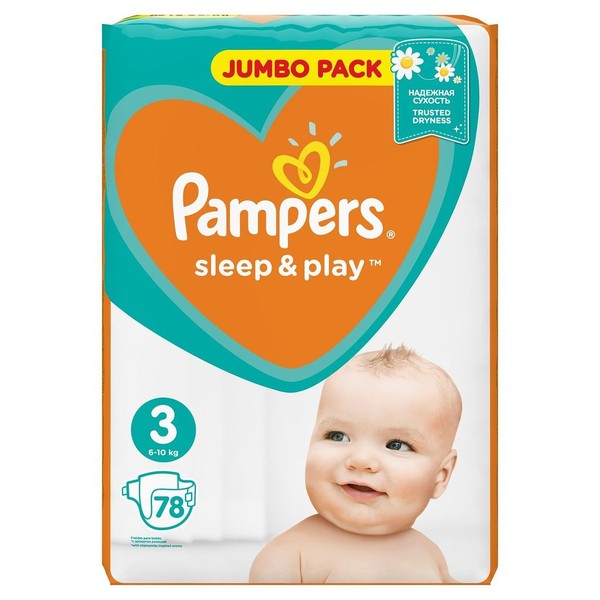 PAMPERS SLEEP & PLAY ПОДГУЗНИКИ 3 MIDI 6-10КГ ПОДГУЗНИКИ ДЕТСКИЕ №78