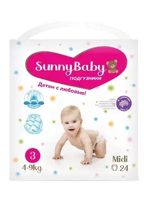 ТМА (АПРЕЛЬ) SUNNYBABY ПОДГУЗНИКИ ДЕТСКИЕ MIDI (4-9КГ) ПОДГУЗНИКИ ДЕТСКИЕ    №24