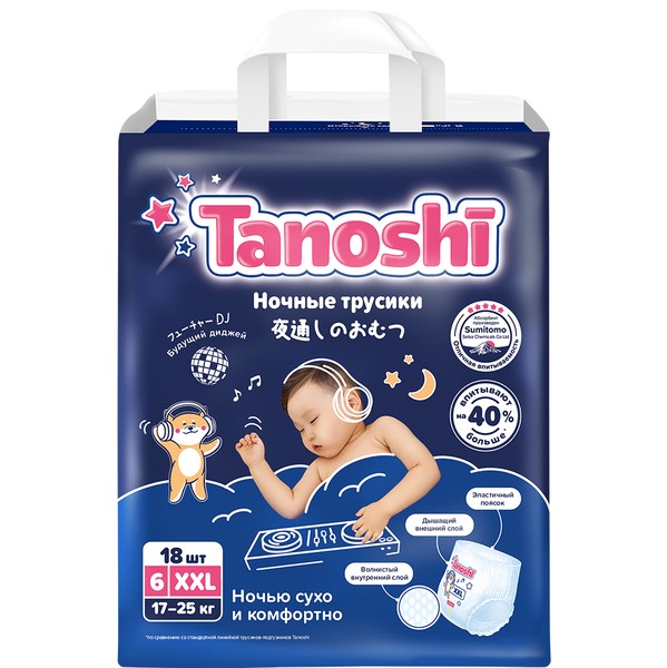 TANOSHI ТРУСИКИ-ПОДГУЗНИКИ ДЛЯ ДЕТЕЙ НОЧНЫЕ Р. XXL (17-25 КГ) ПОДГУЗНИКИ ДЕТСКИЕ-ТРУСЫ  №18