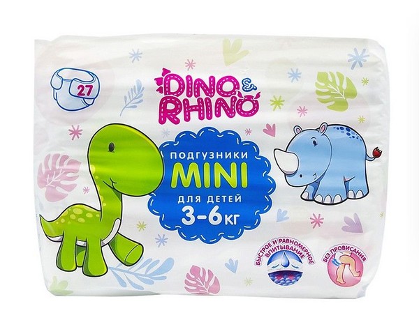 DINO&RHINO ПОДГУЗНИКИ Д/ДЕТЕЙ MINI (3-6КГ) ПОДГУЗНИКИ ДЕТСКИЕ MIDI (4-9КГ)    №27