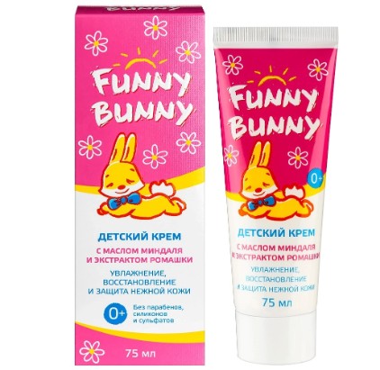 FUNNY BUNNY КРЕМ ДЕТСКИЙ С МАСЛОМ МИНДАЛЯ-ЭКСТРАКТОМ РОМАШКИ 0+ КОСМЕТИЧЕСКИЙ КРЕМ 75 МЛ №1