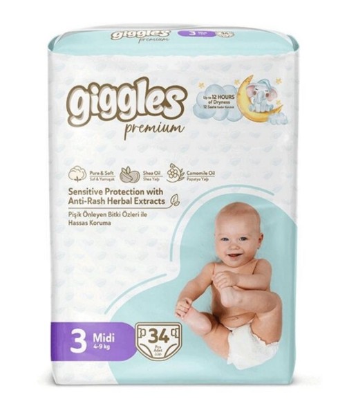 GIGGLES PREMIUM ПОДГУЗНИКИ ДЕТСКИЕ MIDI (Р3) 4-9КГ ПОДГУЗНИКИ ДЕТСКИЕ №34