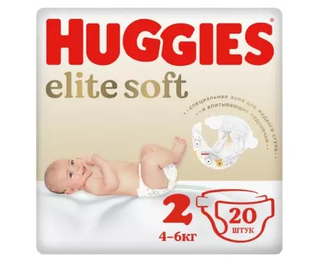HUGGIES ELITE SOFT 2 ПОДГУЗНИКИ (4-6КГ) ПОДГУЗНИКИ ДЕТСКИЕ №20
