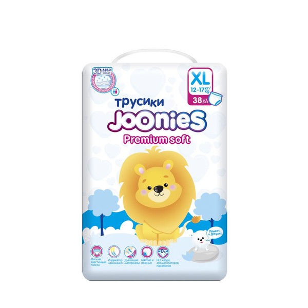 JOONIES PREMIUM SOFT ПОДГУЗНИКИ-ТРУСИКИ XL 12-17КГ ПОДГУЗНИКИ ДЕТСКИЕ-ТРУСЫ №38
