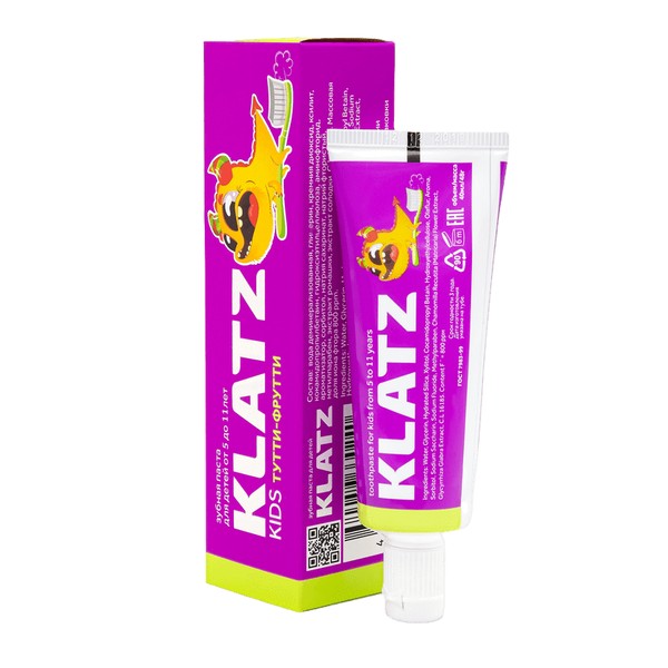 KLATZ KIDS ЗУБН ПАСТА Д/ДЕТЕЙ ТУТТИ-ФРУТТИ 5-11 ЛЕТ 40 МЛ/48 Г ЗУБНАЯ ПАСТА ДЕТСКАЯ №1