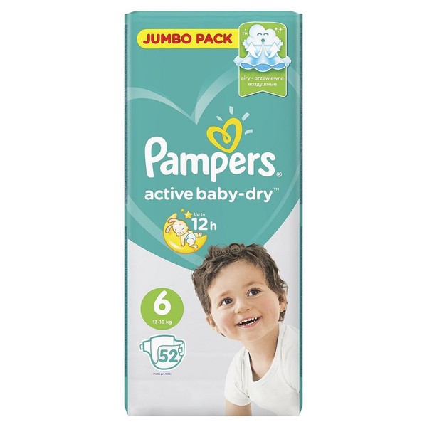 PAMPERS ACTIVE BABY-DRY ПОДГУЗНИКИ 6 EXTRA LARGE 13-18КГ ПОДГУЗНИКИ ДЕТСКИЕ №52