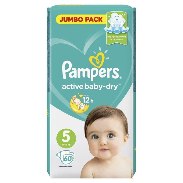 PAMPERS ACTIVE BABY-DRY ПОДГУЗНИКИ 5 JUNIOR 11-16КГ ПОДГУЗНИКИ ДЕТСКИЕ №60