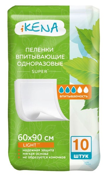 IKENA ПЕЛЕНКИ ВПИТЫВАЮЩИЕ ОДНОРАЗОВЫЕ SUPER ПЕЛЕНКИ ВПИТЫВАЮЩИЕ ВЗРОСЛЫЕ 60 СМX90 СМ №10