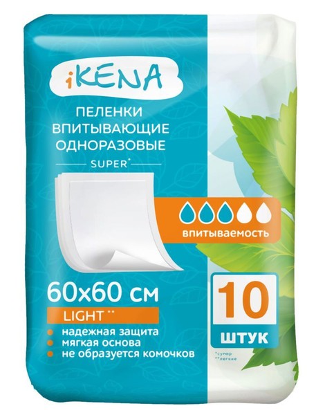 IKENA ПЕЛЕНКИ ВПИТЫВАЮЩИЕ ОДНОРАЗОВЫЕ SUPER ПЕЛЕНКИ ВПИТЫВАЮЩИЕ ВЗРОСЛЫЕ 60 СМX60 СМ   №10
